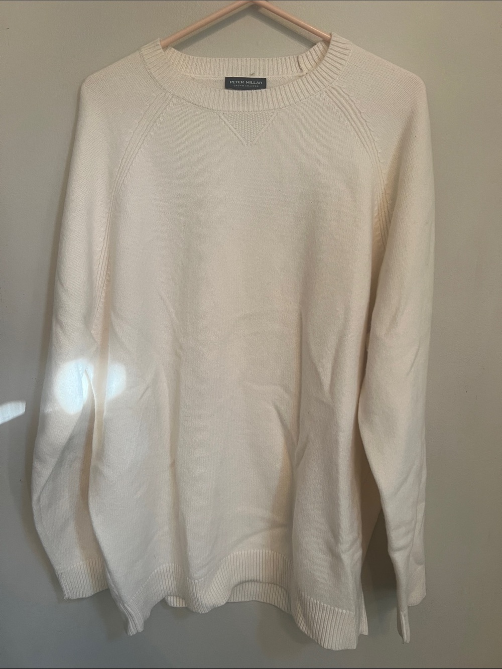 Peter Millar Cream Colored Crew Neck Cashmere Blend Sweater